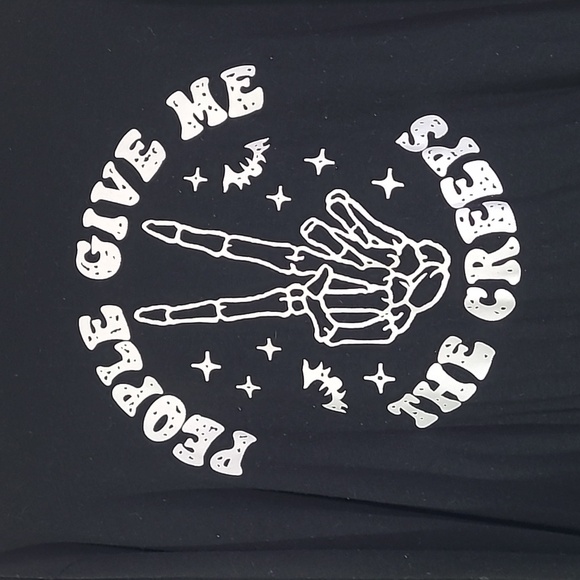 People Give Me The Creeps Skeleton Halloween Hooded Long Sleeve Shirt Womens Med - Picture 5 of 12